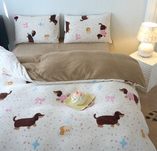 绒毛四件套-腊肠家族 Plush 4-piece bedding set