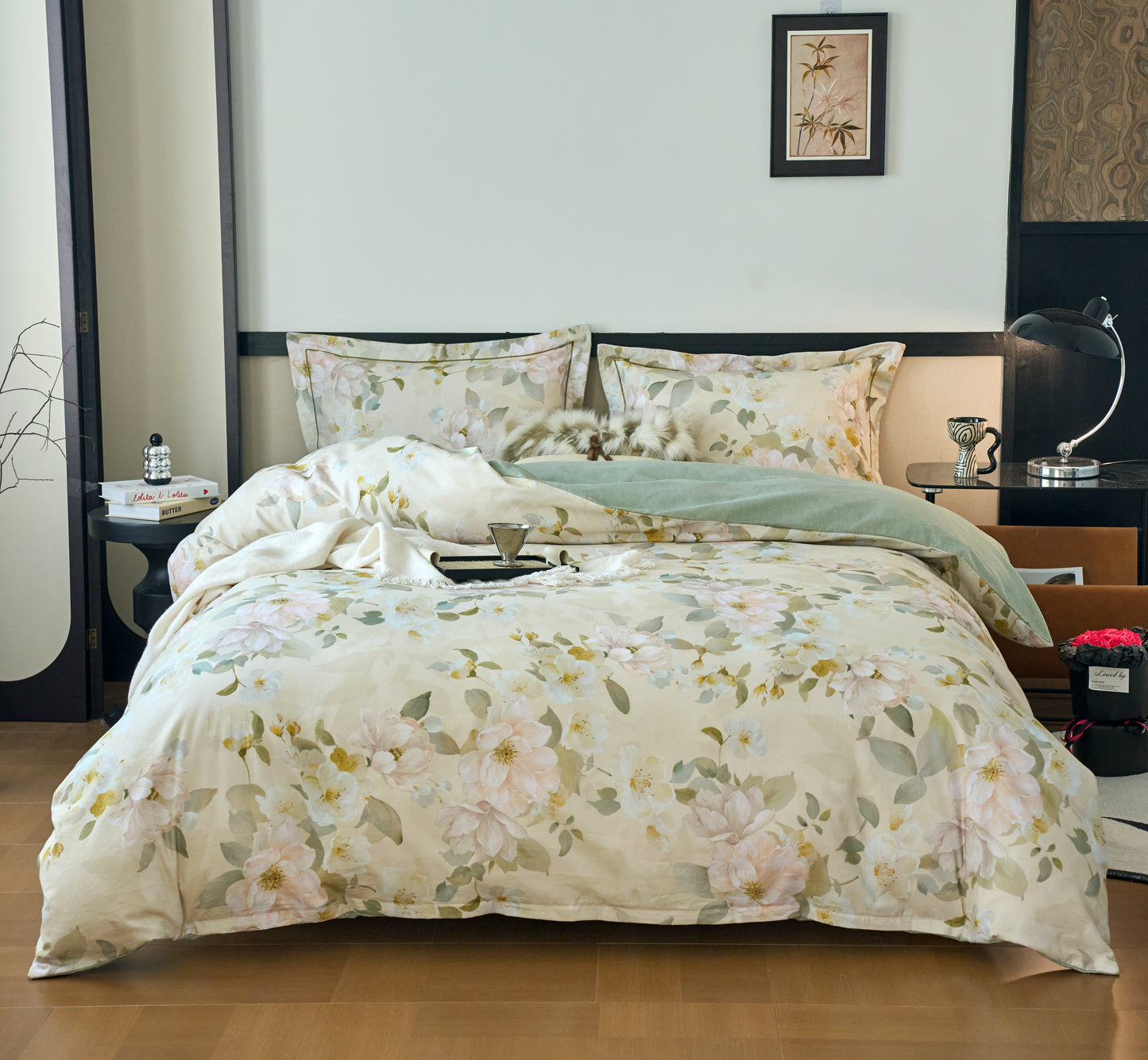 全棉磨毛四件套-凤穿牡丹 4 in 1 Cotton Bedding Set (w/fitted sheet)