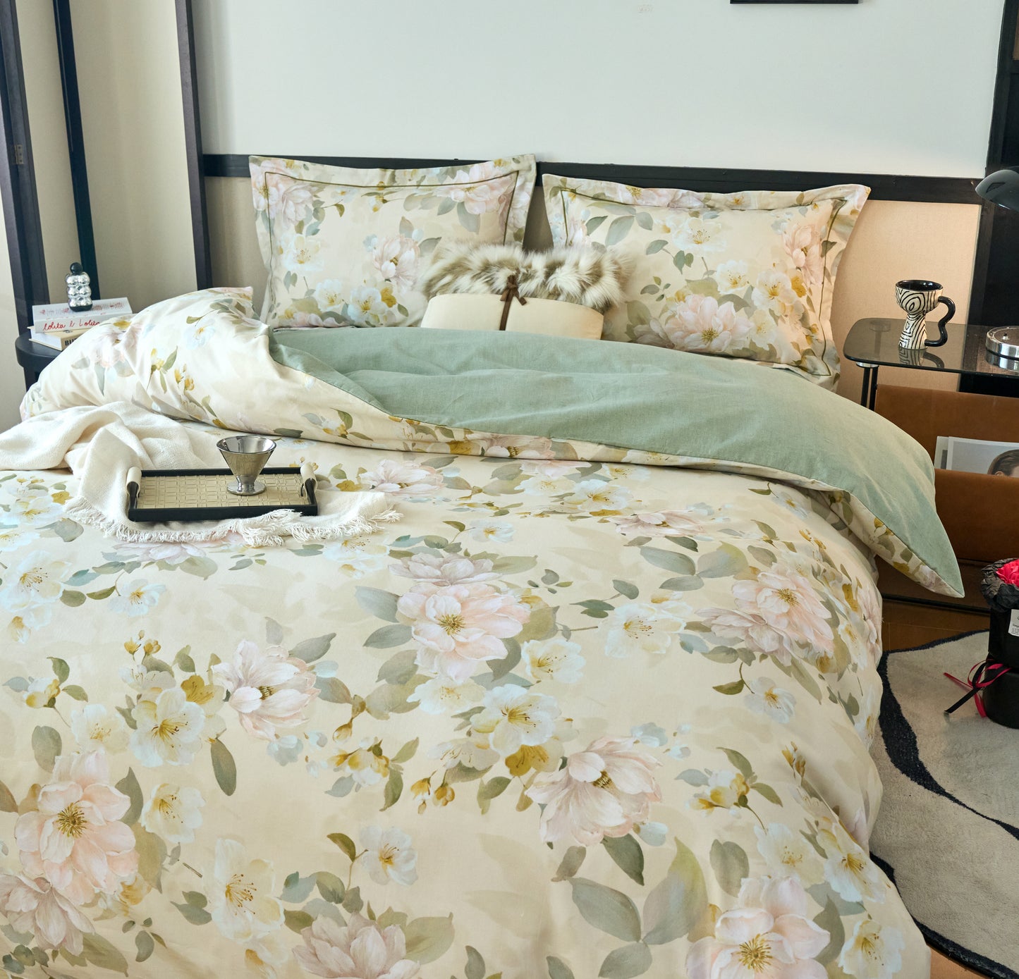 全棉磨毛四件套-凤穿牡丹 4 in 1 Cotton Bedding Set (w/fitted sheet)