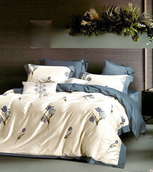 100s纯棉四件套-春暖 蓝 4 in 1 Cotton Bedding Set