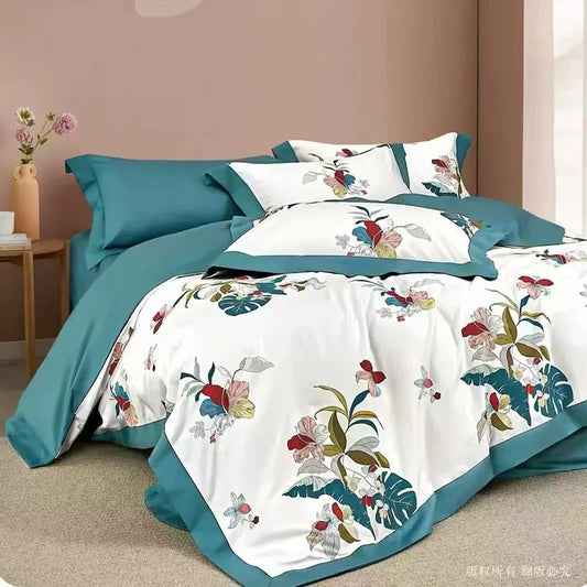 纯棉三/四件套-绿茵花丛 Cotton Duvet Cover Set-Flowers in bush