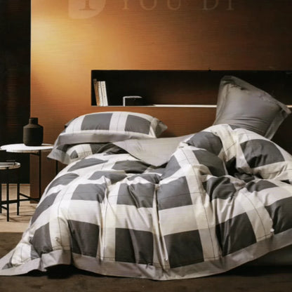 100s纯棉三/四件套-定格灰 Cotton Duvet Cover Set-Built-in Grey
